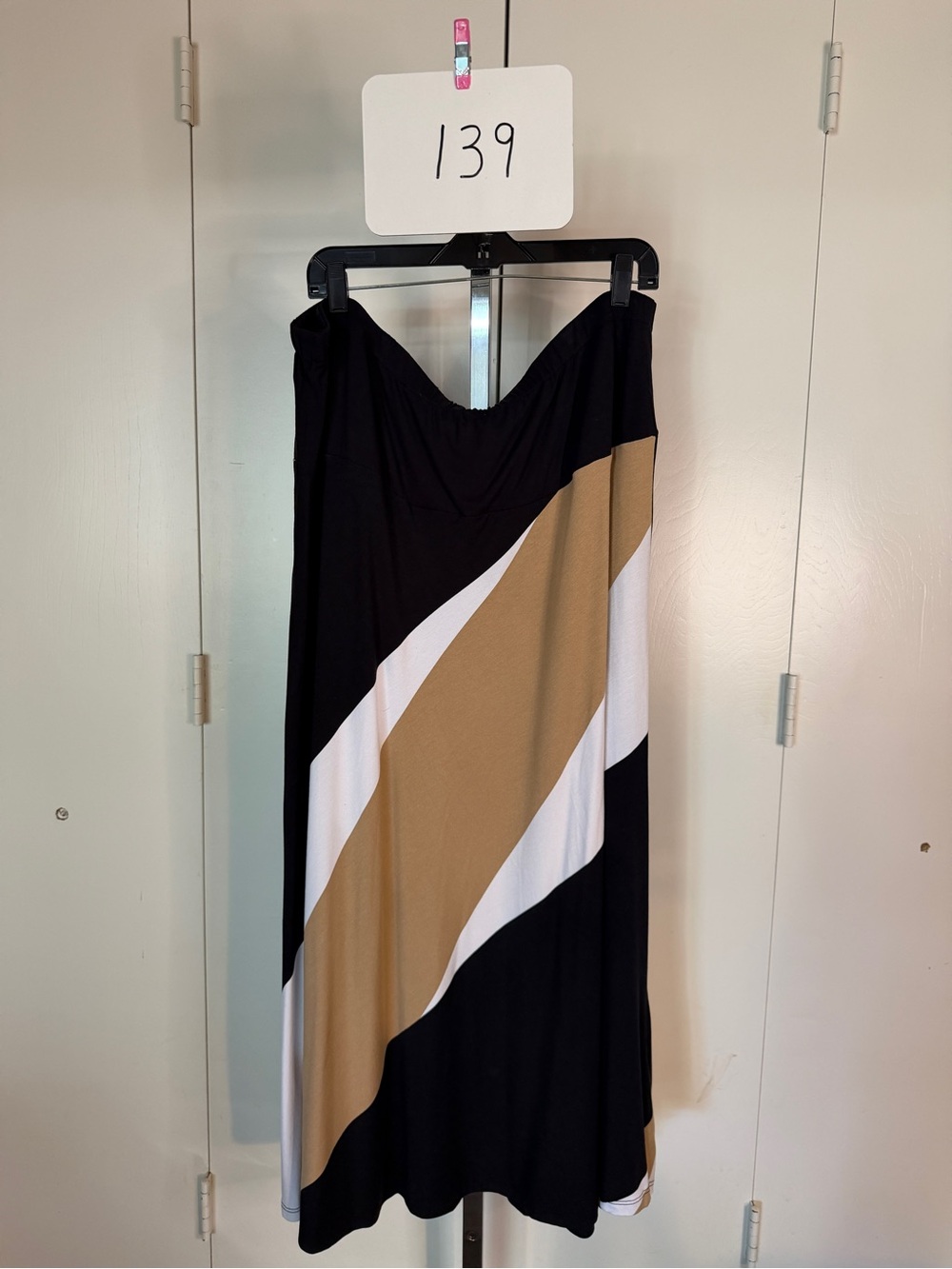 Lane Bryant Black, White & Tan Diagonal Stripe Maxi Skirt